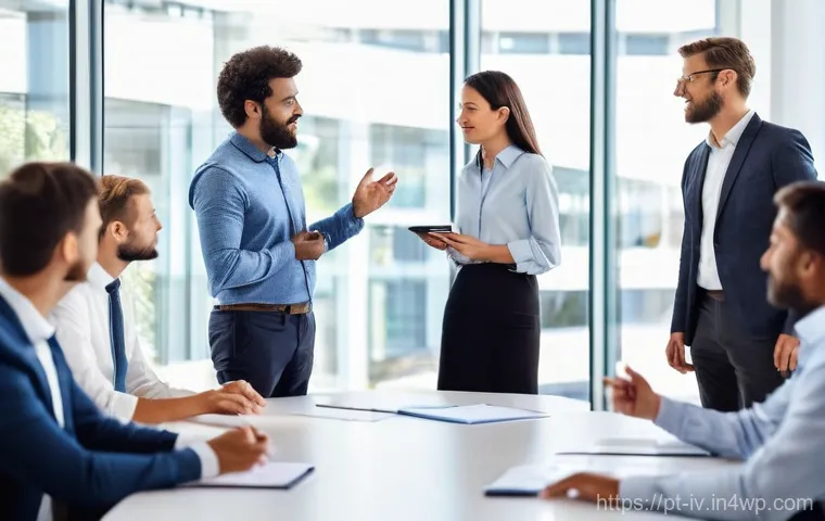 지식의 한계 인식이 조직의 성장에 미치는 영향 - **Prompt 1: Collaborative Leadership and Openness**
"A diverse team of 5-6 professionals, varyin...