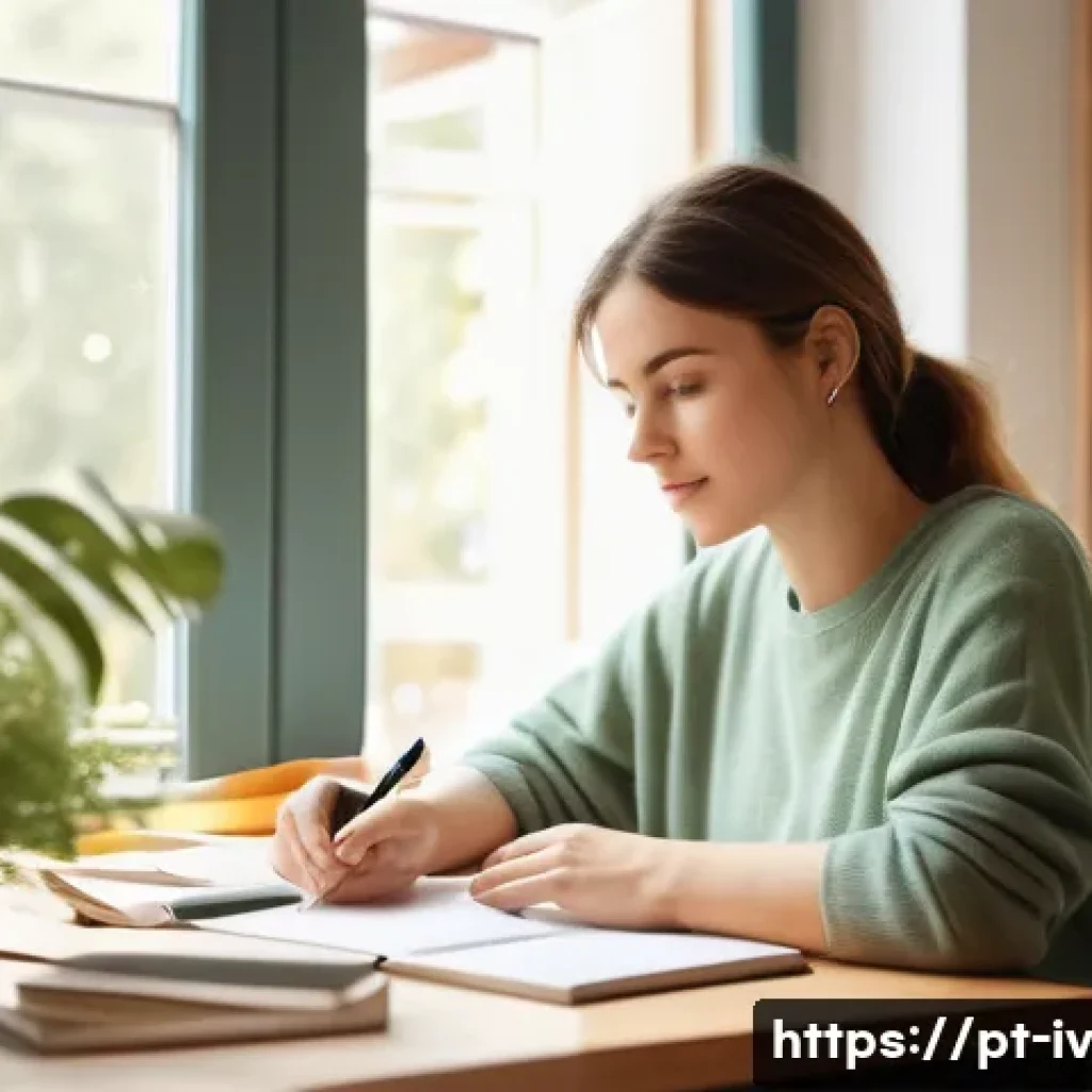 지식의 한계 인식을 통한 동기 부여 - A thoughtful young adult woman sitting at a cozy modern desk in a bright home office, surrounded by ...